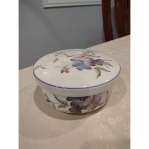Vintage Hankook Purple Pansy Candy Nut Ring Trinket Dish Lidded